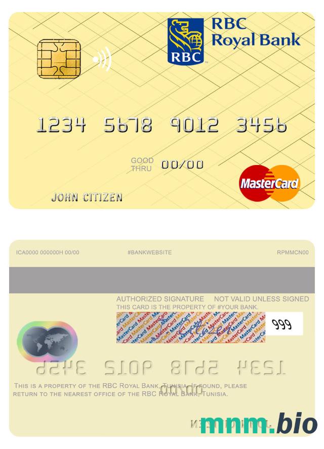 Tunisia RBC Royal Bank przykład karty mastercard w formacie PSD